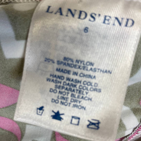 Women's LANDS' END Size 6 Swim Top Cami Adjustable Straps Pink Green Print - Picture 2 of 11